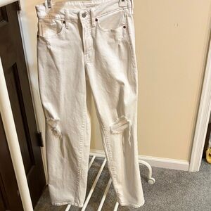 Old Navy White Distressed Straight Leg Jeans